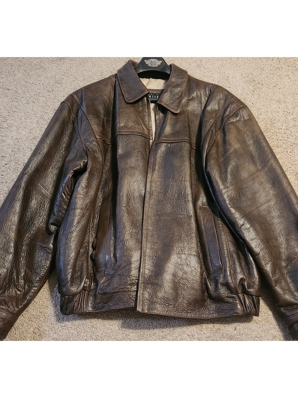 Perry Ellis Vintage Brown Leather Bomber Jacket